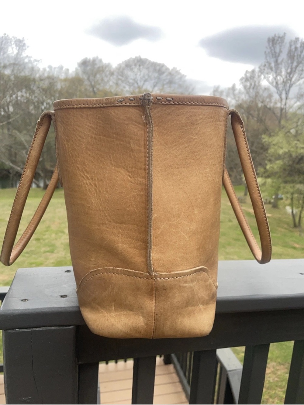 FRYE Cara Shoulder Tote Shoulder Bag -Beige-Distressed Leather $398 - Picture 5 of 12